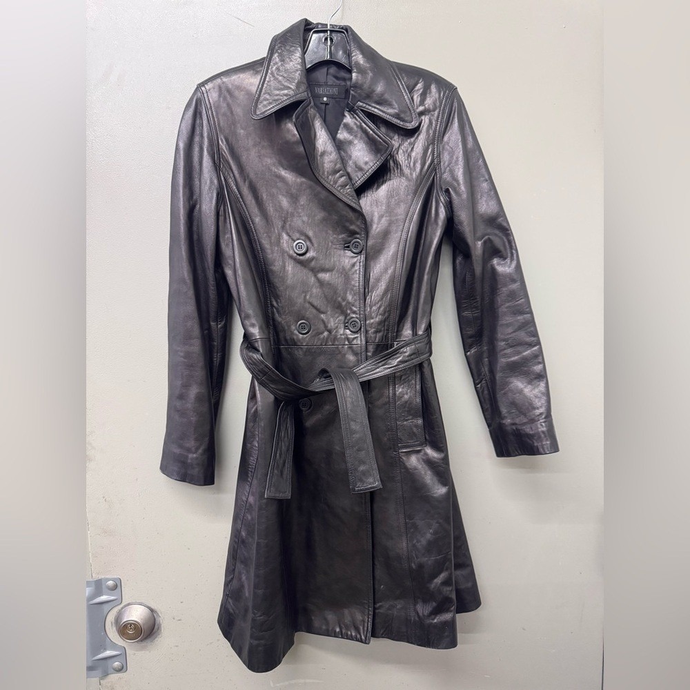 Variazioni Vintage Black Leather 90's Trench Coat Womens Size 6